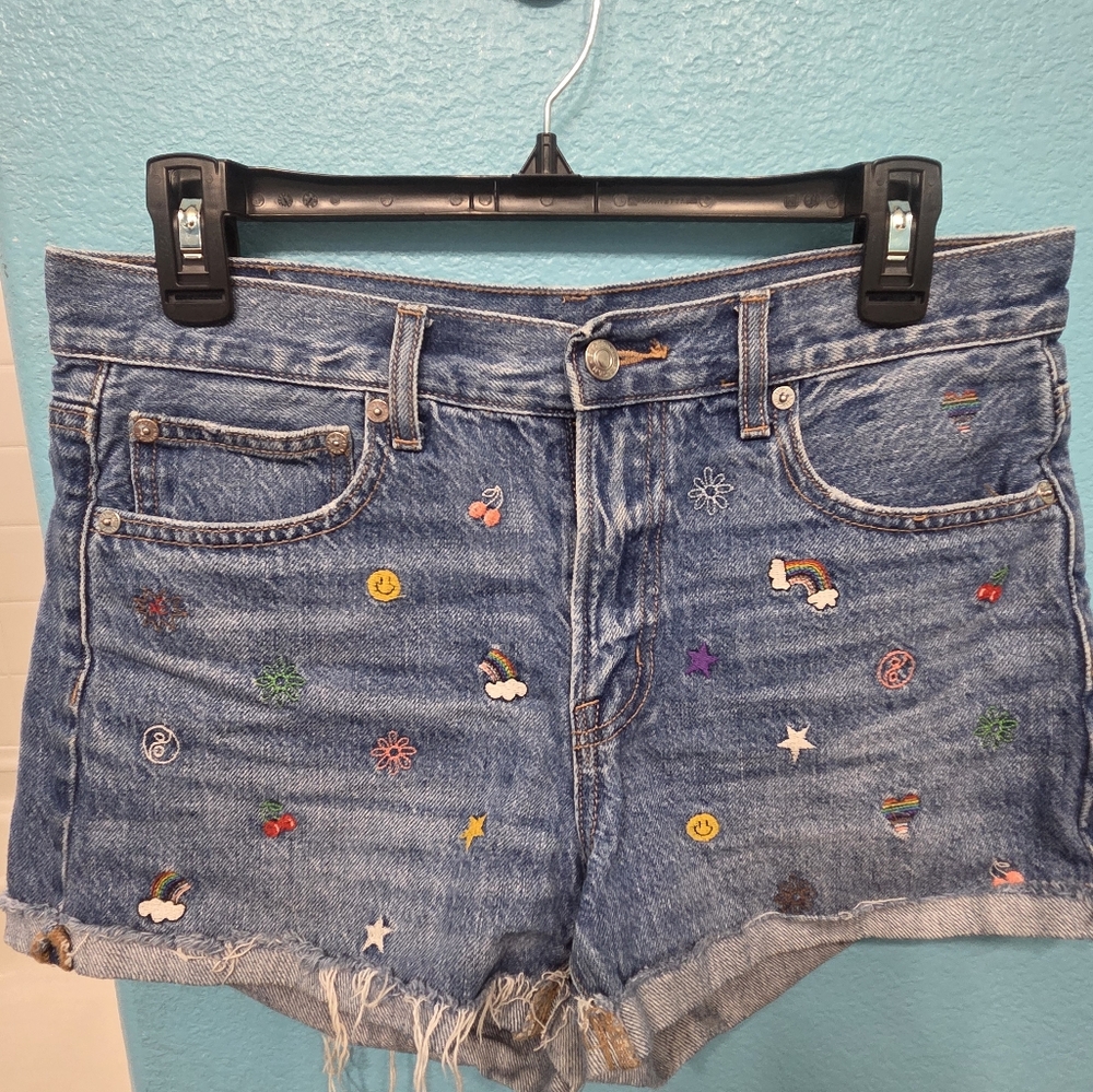 American Eagle Outfitters Blue Ripped Jean Shorts